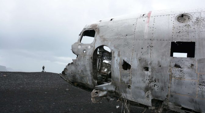 Crashed US Navy DC-3 Plane on black beach Sólheimasandur